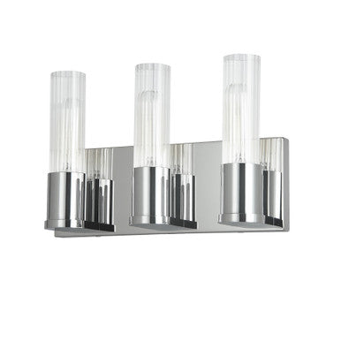 Dainolite 3 Light Incandescent Vanity, Polished Chrome w/ Clear Fluted Glass TBE-123W-PC