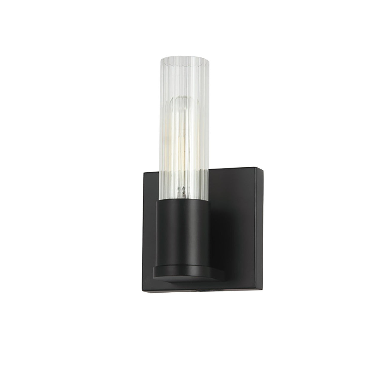 Dainolite 1 Light Incand Wall Sconce, Matte Black w/ Clear Fluted Glass TBE-41W-MB