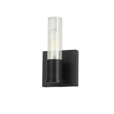 Dainolite 1 Light Incand Wall Sconce, Matte Black w/ Clear Fluted Glass TBE-41W-MB