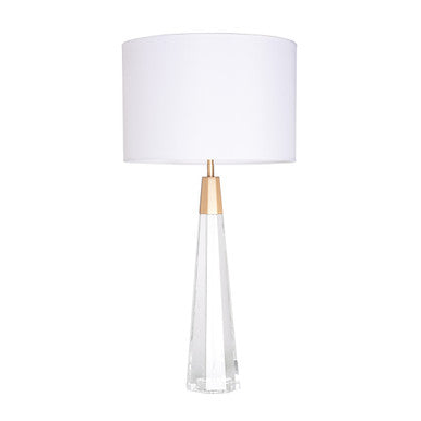 Lucas McKearn Monroe Clear Faceted Tall Buffet Lamp with Drum shade and Matte Gold accent Crystal base