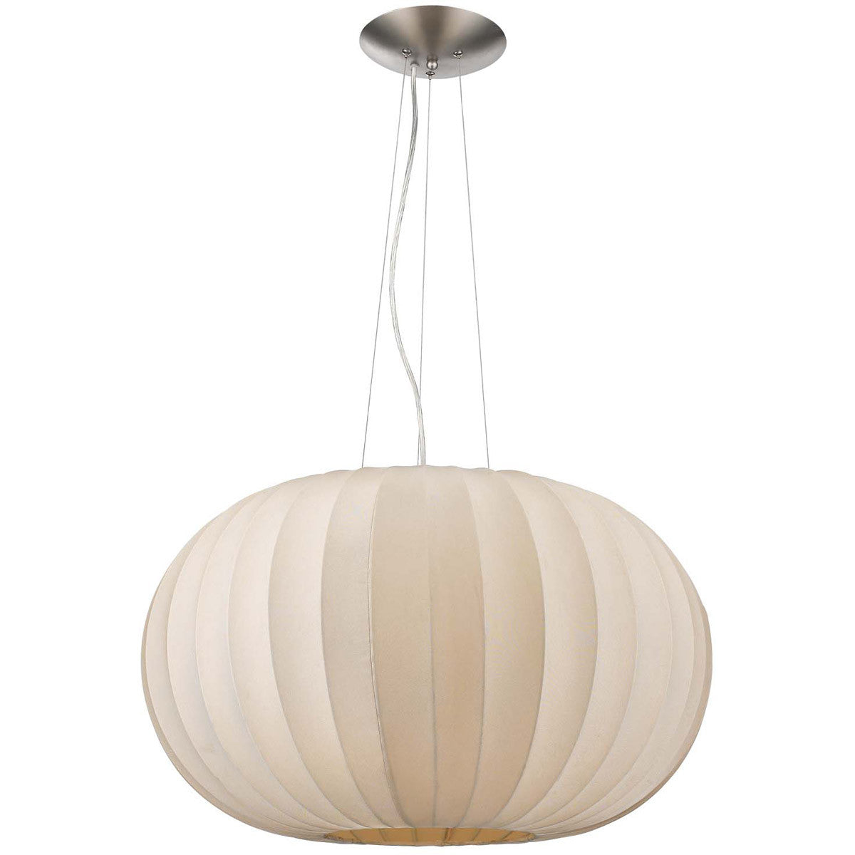 TREND Lighting Shanghai 1-Light Brushed Nickel Pendant With Sheer Pearl Ribbon Shade in Brushed Nickel TP7916-W