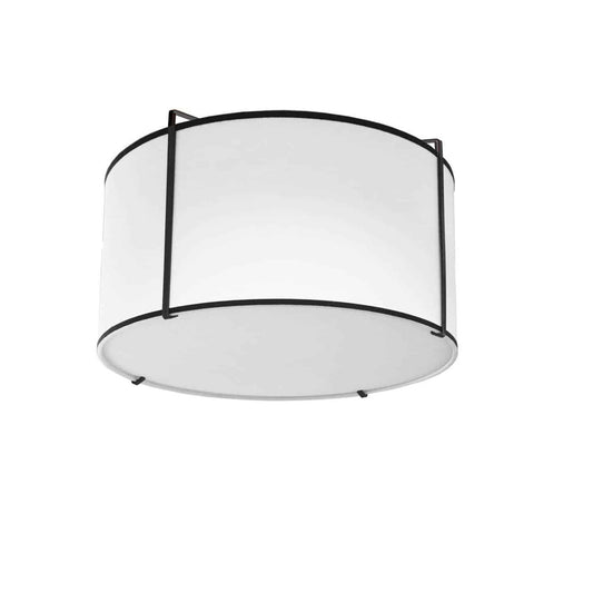 Dainolite 2 Light Flush Mount Drum Black Shade w/ White Fabric Diffuser  TRA-121FH-BK-WH