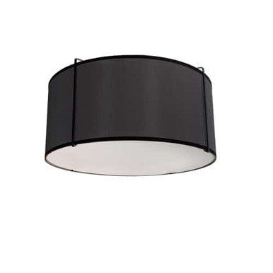 Dainolite 2 Light Flush Mount Drum Black Shade w/ White Fabric Diffuser  TRA-121FH-BK