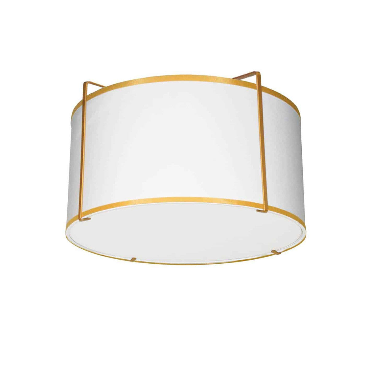 Dainolite 2 Light Flush Mount Drum Gold/White Shade w/ White Fabric Diffuser  TRA-121FH-GLD-WH