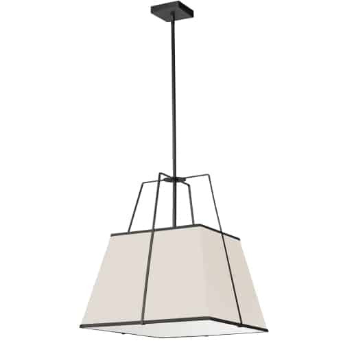 Dainolite 1 Light Black Pendant Cream Shade w/ White Fabric Diffuser TRA-181P-BK-CRM