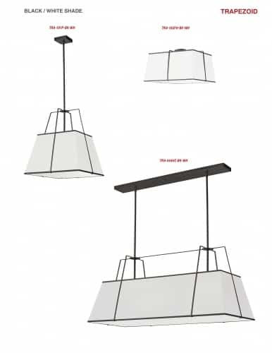 Dainolite 1 Light Black Pendant White Shade w/ White Fabric Diffuser TRA-181P-BK-WH