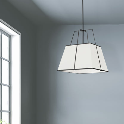 Dainolite 1 Light Black Pendant White Shade w/ White Fabric Diffuser TRA-181P-BK-WH