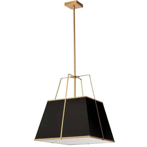 Dainolite 1 Light Gold Pendant Black Shade w/ White Fabric Diffuser TRA-181P-GLD-BK