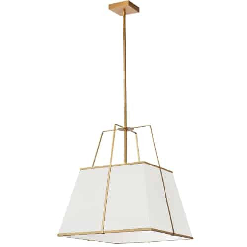 Dainolite 1 Light Gold Pendant White Shade w/ White Fabric Diffuser TRA-181P-GLD-WH