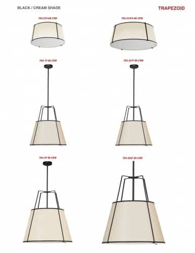 Dainolite 1 Light Trapezoid Pendant Black/Cream Shade w/ White Fabric Diffuser  TRA-1P-BK-CRM