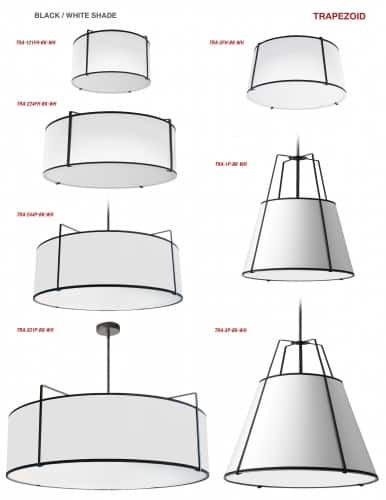 Dainolite 1 Light Trapezoid Pendant Black White Shade with 790 Diffuser  TRA-1P-BK-WH