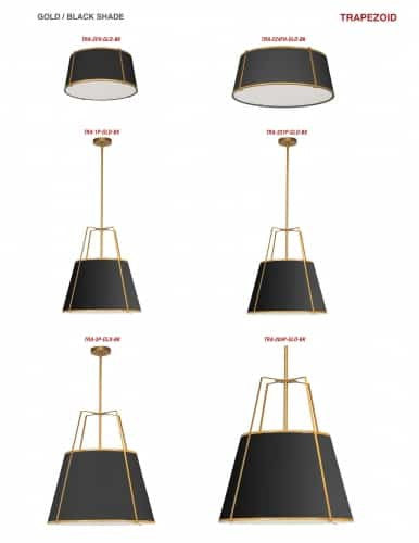 Dainolite 1 Light Trapezoid Pendant Gold/Black Shade w/ White Fabric Diffuser  TRA-1P-GLD-BK