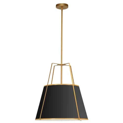 Dainolite 1 Light Trapezoid Pendant Gold/Black Shade w/ White Fabric Diffuser  TRA-1P-GLD-BK