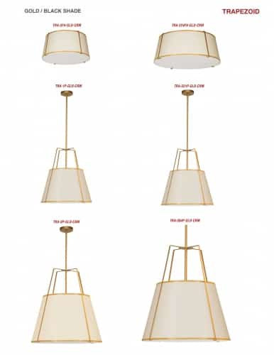 Dainolite 1 Light Trapezoid Pendant GLS/Cream Shade w/ White Fabric Diffuser  TRA-1P-GLD-CRM