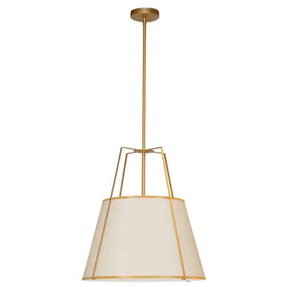 Dainolite 1 Light Trapezoid Pendant GLS/Cream Shade w/ White Fabric Diffuser  TRA-1P-GLD-CRM