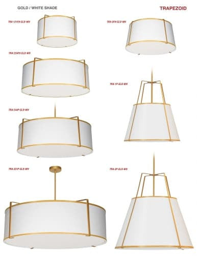 Dainolite 1 Light Trapezoid Pendant Gold frame and White Shade w/ 790 Diffuser TRA-1P-GLD-WH