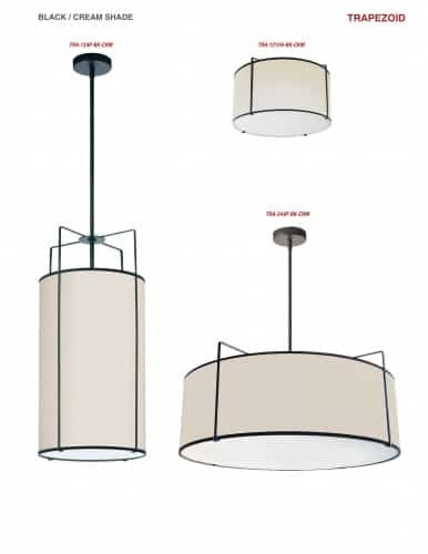 Dainolite 4 Light Drum Pendant Black/Cream Shade w/ White Fabric Diffuser  TRA-244P-BK-CRM