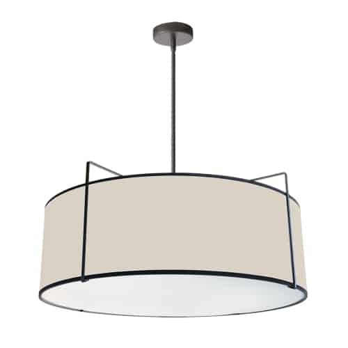 Dainolite 4 Light Drum Pendant Black/Cream Shade w/ White Fabric Diffuser  TRA-244P-BK-CRM