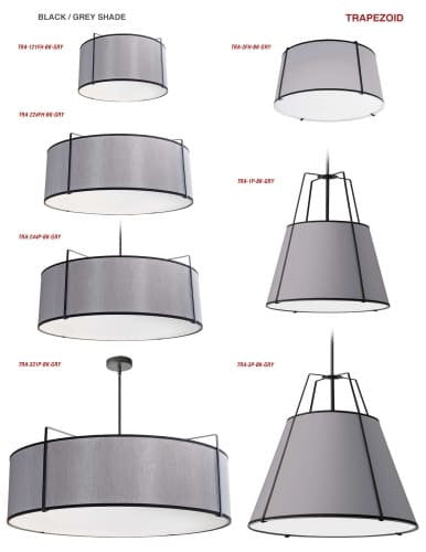 Dainolite 4 Light Drum Pendant, Black/Grey Shade, 790 Diffuser,Black TRA-244P-BK-GRY