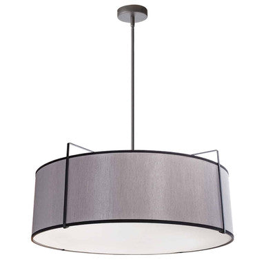 Dainolite 4 Light Drum Pendant, Black/Grey Shade, 790 Diffuser,Black TRA-244P-BK-GRY