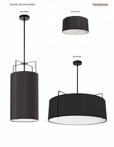 Dainolite 4 Light Drum Pendant Black Shade w/ White Fabric Diffuser  TRA-244P-BK