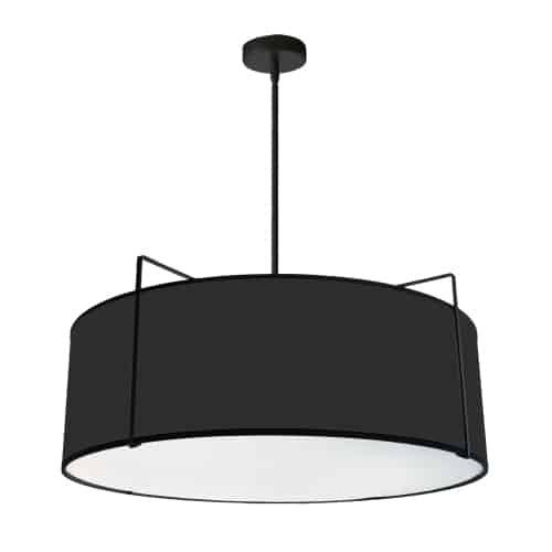 Dainolite 4 Light Drum Pendant Black Shade w/ White Fabric Diffuser  TRA-244P-BK