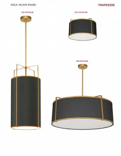 Dainolite 4 Light Drum Pendant, Gold / Black Shade with 790 Diffuser TRA-244P-GLD-BK