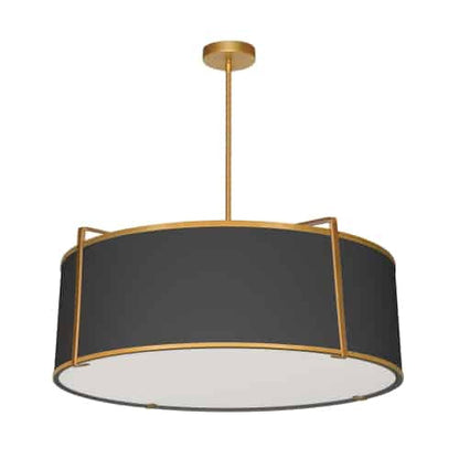 Dainolite 4 Light Drum Pendant, Gold / Black Shade with 790 Diffuser TRA-244P-GLD-BK