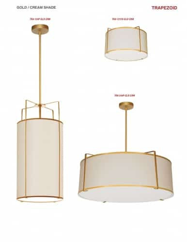 Dainolite 4 Light Drum Pendant Gold/Cream Shade w/ White Fabric Diffuser  TRA-244P-GLD-CRM