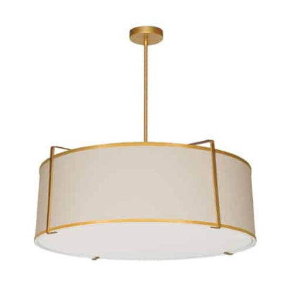 Dainolite 4 Light Drum Pendant Gold/Cream Shade w/ White Fabric Diffuser  TRA-244P-GLD-CRM