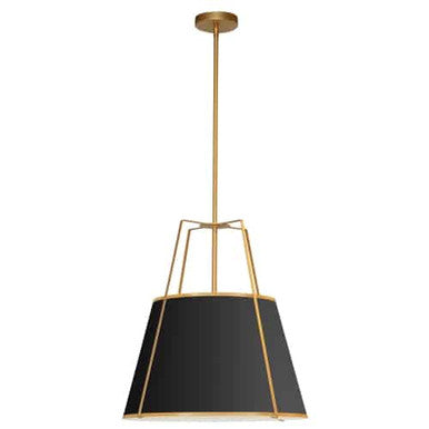 Dainolite 3 Light Trapezoid Pendant Gold/Black Shade w/ White Fabric Diffuser  TRA-331P-GLD-BK