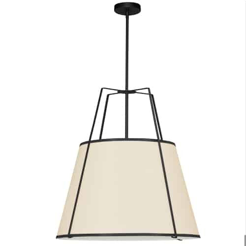 Dainolite 3 Light Trapezoid Pendant Black/Cream Drum Shade w/ White Fabric Diffuser TRA-3P-BK-CRM