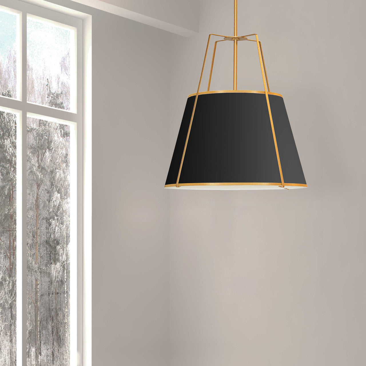 Dainolite 3 Light Trapezoid Pendant Gold/Black Shade w/ White Fabric Diffuser  TRA-3P-GLD-BK