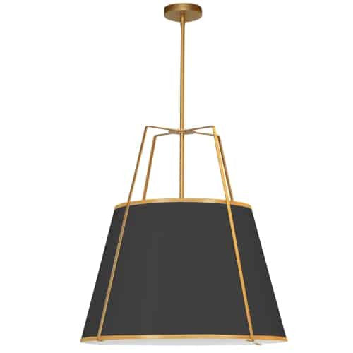 Dainolite 3 Light Trapezoid Pendant Gold/Black Shade w/ White Fabric Diffuser  TRA-3P-GLD-BK