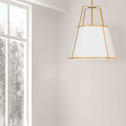 Dainolite 3 Light Trapezoid Pendant Gold frame and White Shade w/790 Diffuser TRA-3P-GLD-WH