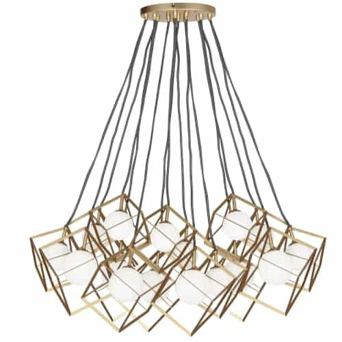 Dainolite 16 Light Halogen Pendant, Gold with White Glass TSN-16P-GLD