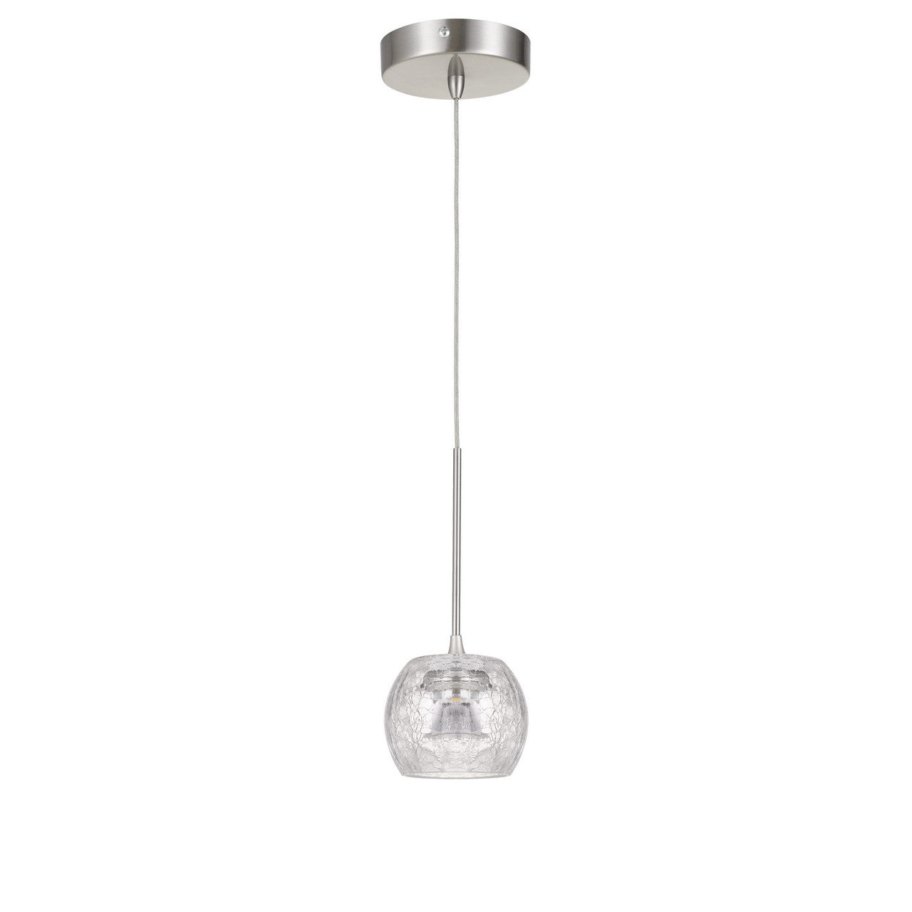 CAL Lighting Ithaca 3000K, 8W, 700 Lumen, 90 CRI Dimmable LED Glass Mini Pendant With Clear Crackle Glass Brushed Steel UP-1122