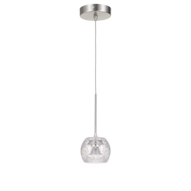 CAL Lighting Ithaca 3000K, 8W, 700 Lumen, 90 CRI Dimmable LED Glass Mini Pendant With Clear Crackle Glass Brushed Steel UP-1122