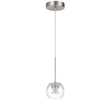 CAL Lighting Ithaca 3000K, 8W, 700 Lumen, 90 CRI Dimmable LED Glass Mini Pendant With Clear Bubbled Glass Brushed Steel UP-1123