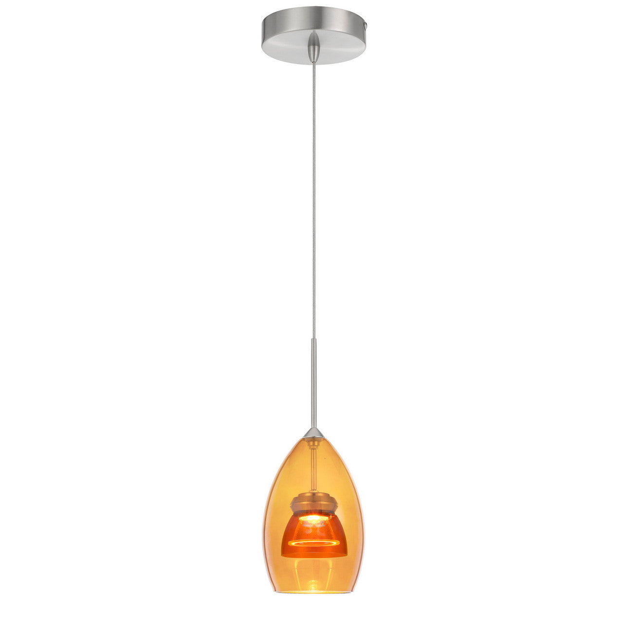 CAL Lighting Integrated dimmable LED glass mini pendant light. 6W, 450 lumen, 3000K Amber/Yellow UP-128-AM-AMBCL