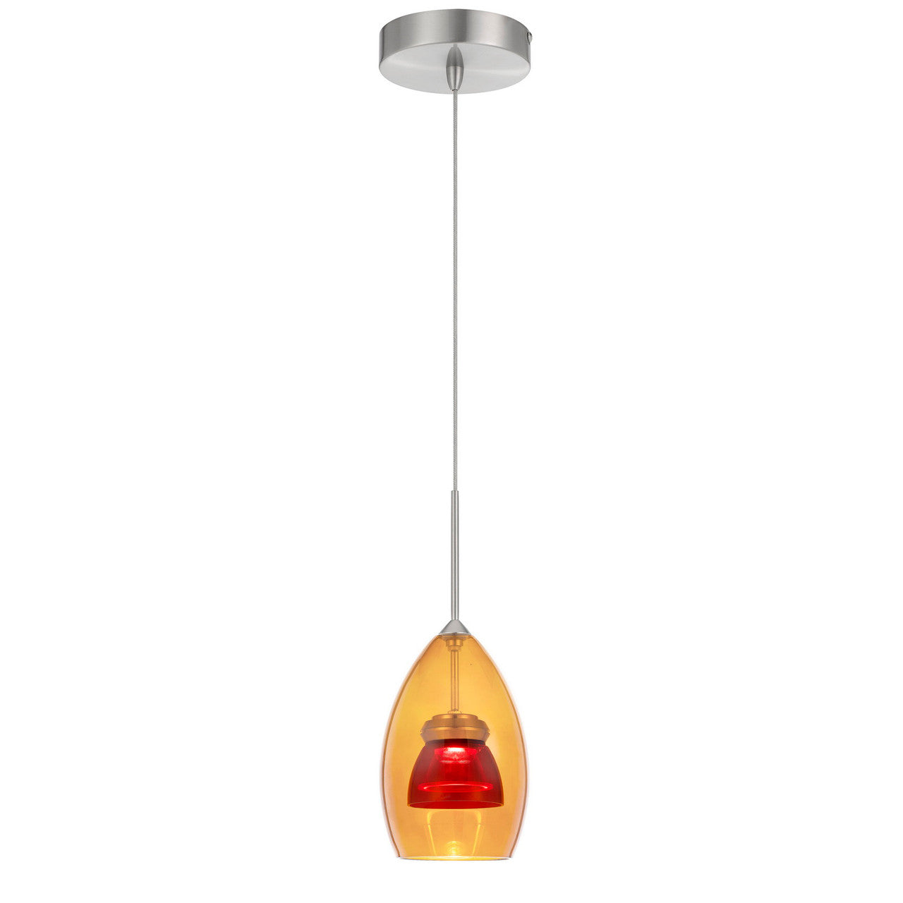 CAL Lighting Integrated dimmable LED glass mini pendant light. 6W, 450 lumen, 3000K Amber/red UP-128-AM-REDCL