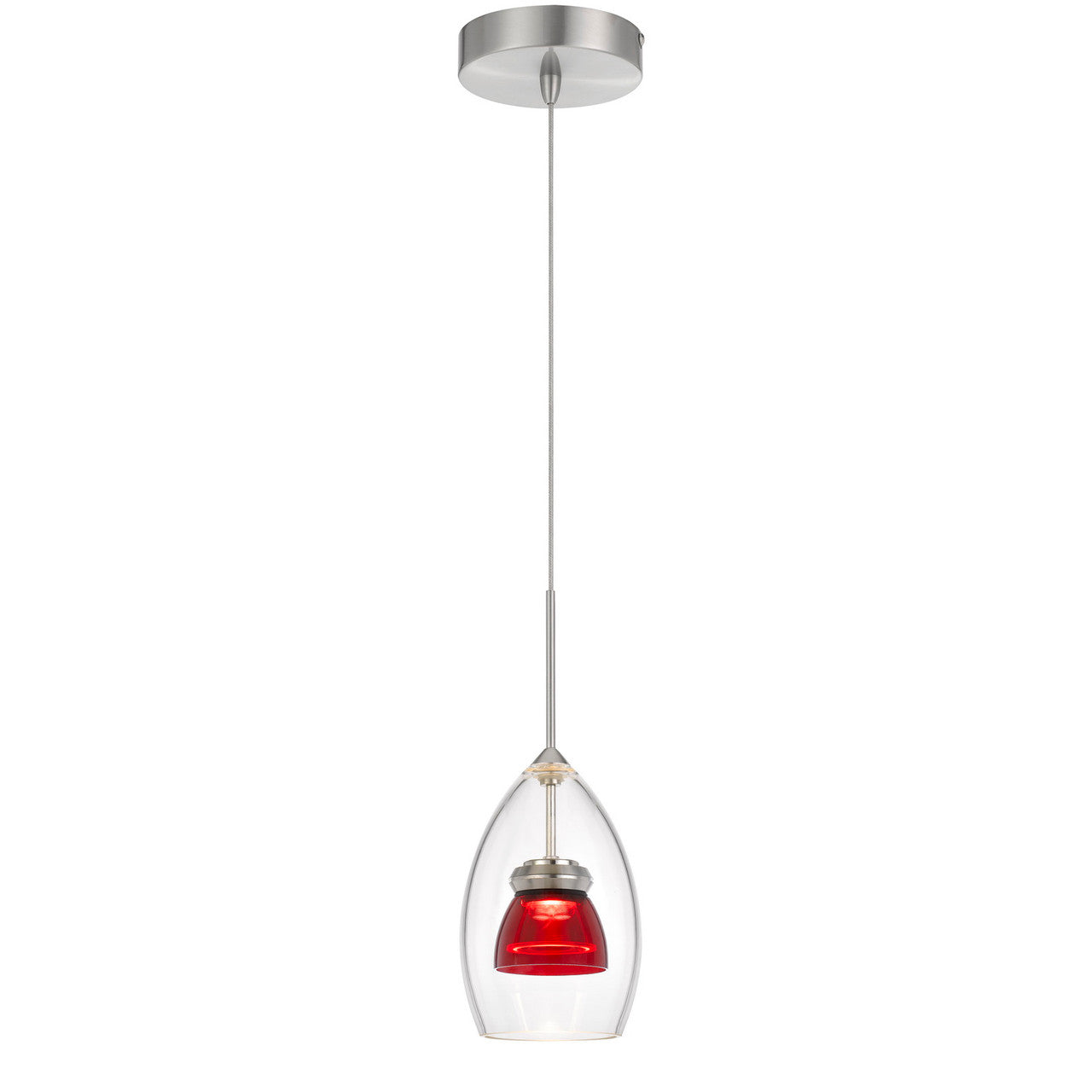 CAL Lighting Integrated dimmable LED glass mini pendant light. 6W, 450 lumen, 3000K Red Clear UP-128-CL-REDCL