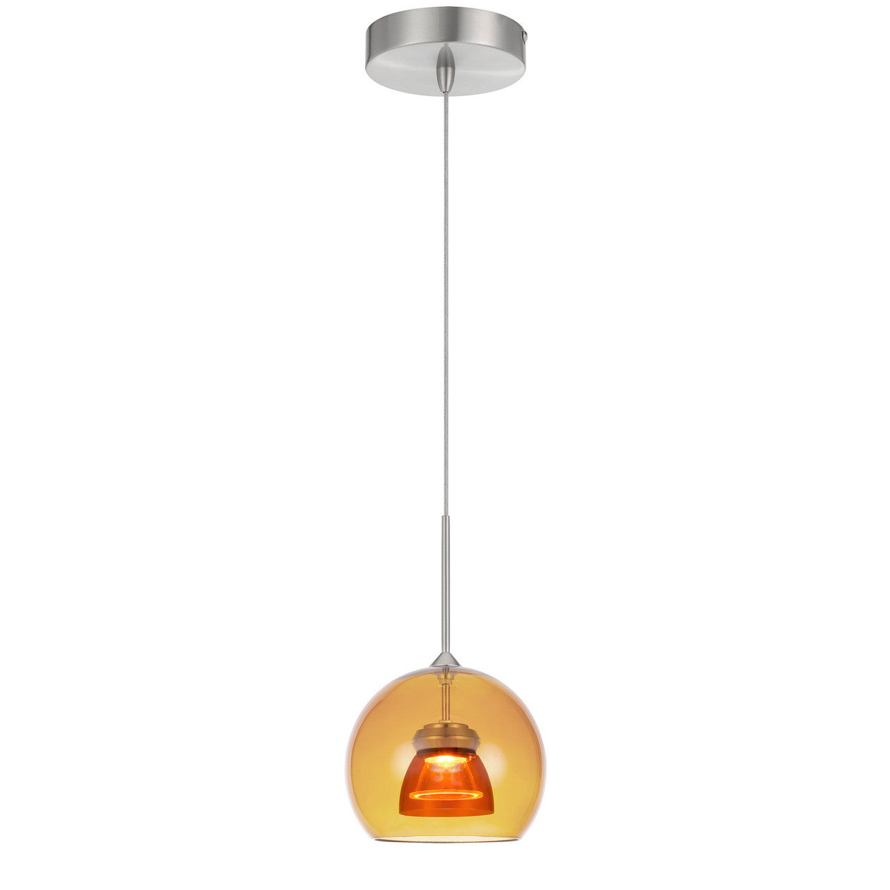 CAL Lighting Integrated dimmable LED glass mini pendant light. 6W, 450 lumen, 3000K Amber/Yellow UP-335-AM-AMBCL