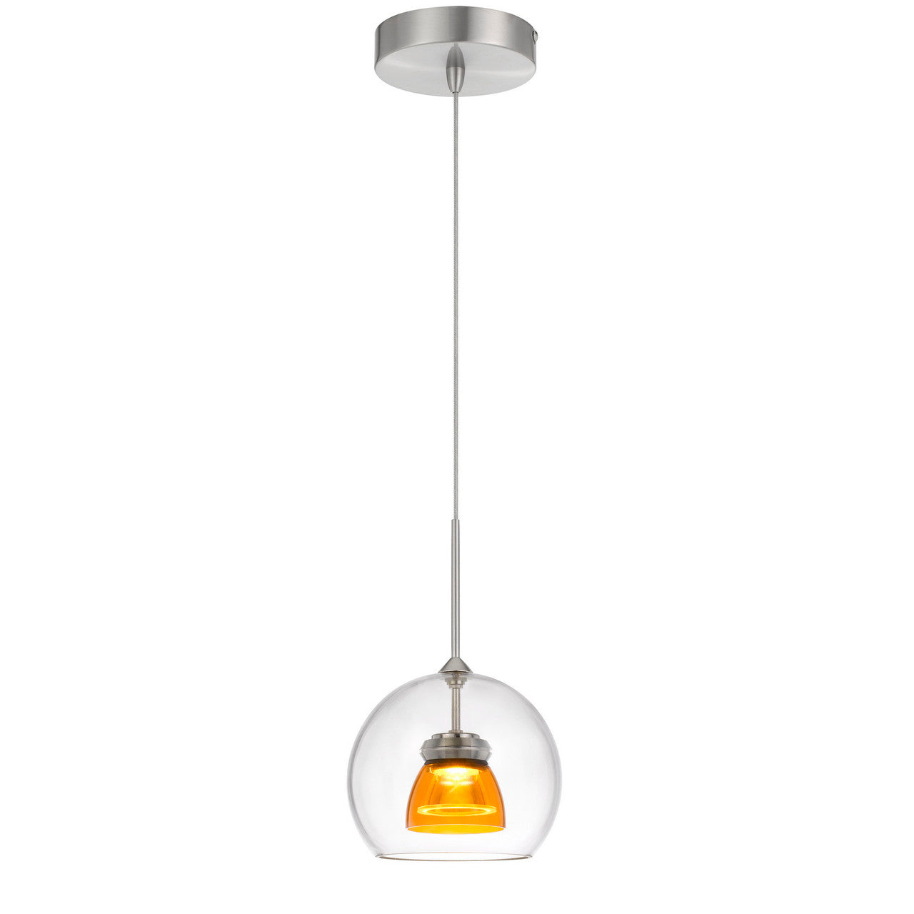 CAL Lighting Integrated dimmable LED glass mini pendant light. 6W, 450 lumen, 3000K Clear Yellow UP-335-CL-AMBCL