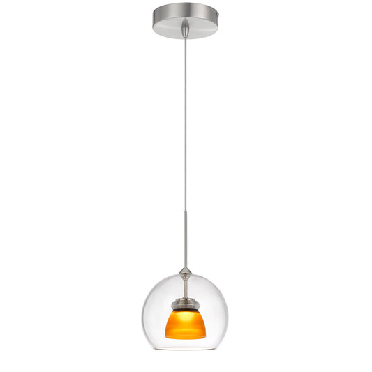 CAL Lighting Integrated dimmable LED glass mini pendant light. 6W, 450 lumen, 3000K Frosted Yellow UP-335-CL-AMBFR