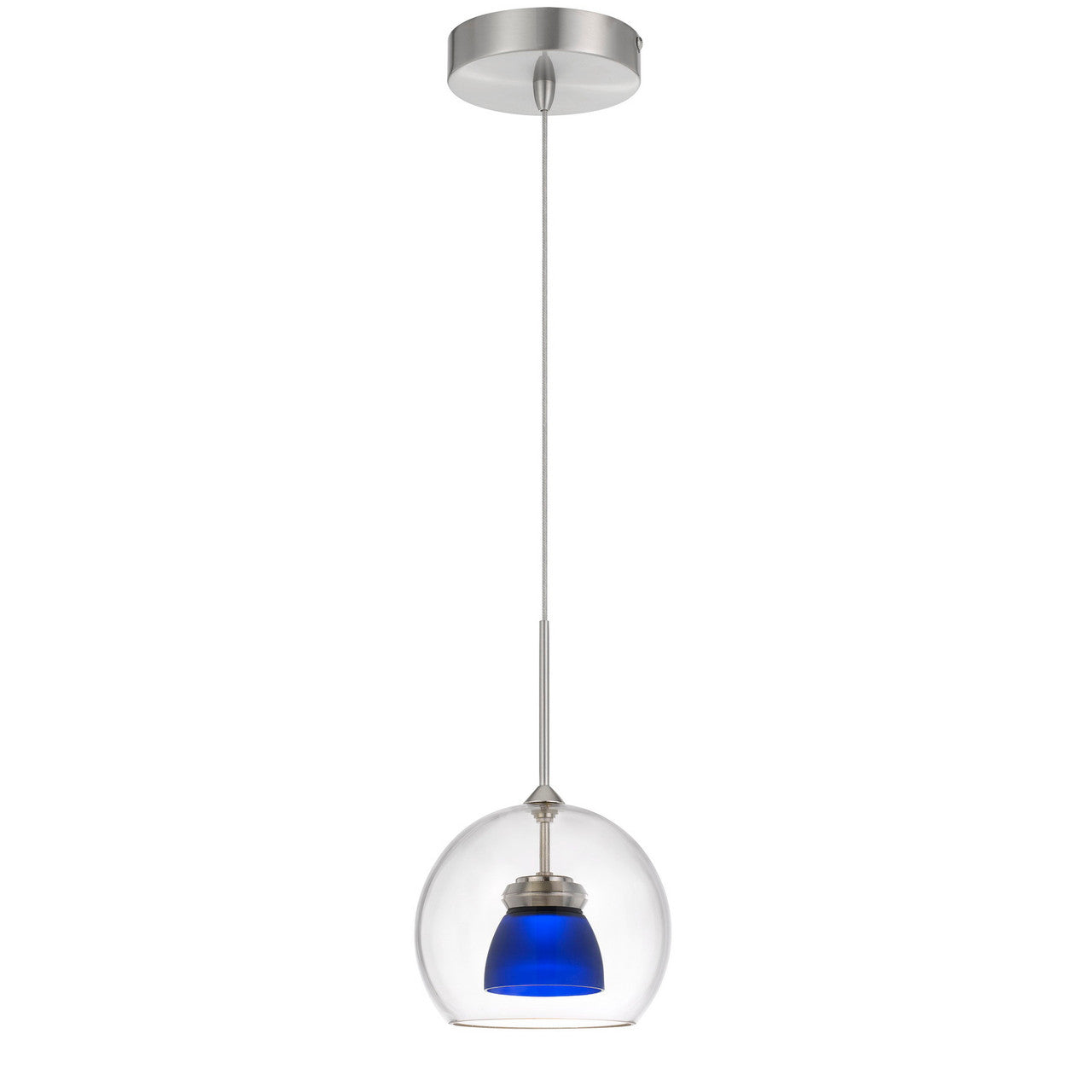 CAL Lighting Integrated dimmable LED glass mini pendant light. 6W, 450 lumen, 3000K Frosted Blue UP-335-CL-BLUFR