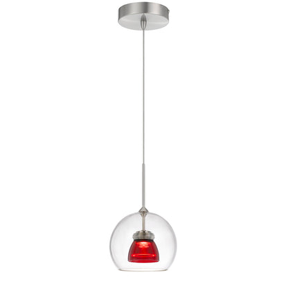 CAL Lighting Integrated dimmable LED glass mini pendant light. 6W, 450 lumen, 3000K Red Clear UP-335-CL-REDCL