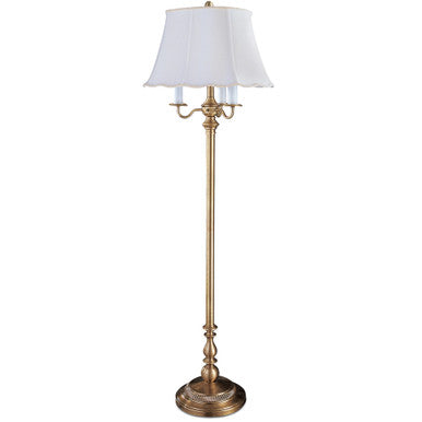 Lite Master Ridgefield Floor Lamp in Antique Solid Brass Finish with Scalloped Shade F779AB-SR