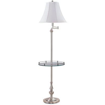 Lite Master Berkshire Swing Arm Table Floor Lamp in Nickel on Solid Brass with Glass Table F7360NK-SL