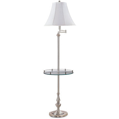 Lite Master Berkshire Swing Arm Table Floor Lamp in Nickel on Solid Brass with Glass Table F7360NK-SL